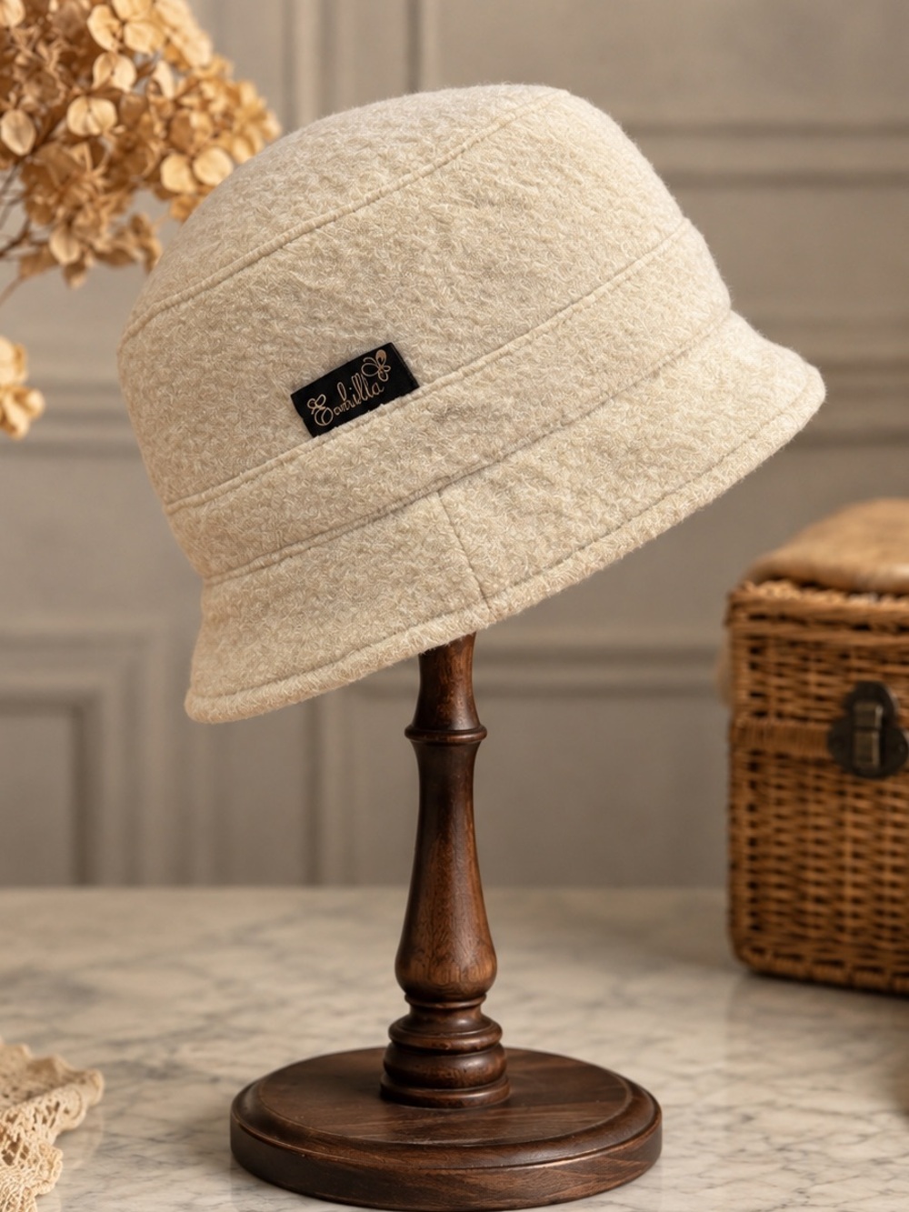 Embellie Cream Textured Fleece Bucket Hat Adjustable Neutral